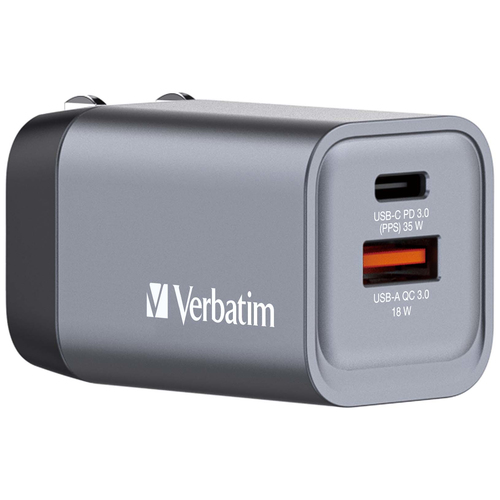 Cargador de pared Verbatim GaN de 2 puertos de 35W