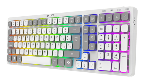 Miniatura 3 de Teclado Acteck TECHNO PRO TI790, Inalambrico, Mecanico, RGB, Bluetooth, USB 2.4 MHz, Blanco