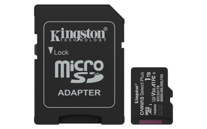 Memoria Micro SD Kingston 1TB, Technology Canvas Select Plus Gen3, Velocidad 150 MB/s, Clase 10