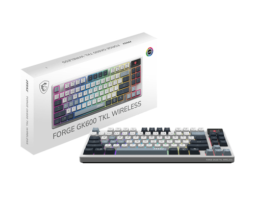 Miniatura 2 de Teclado MSI FORGE GK600 TKL WIRELESS, Inalambrico, USB/Bluetooth, Mecanico, LED RGB, Ingles, Azul/Blanco
