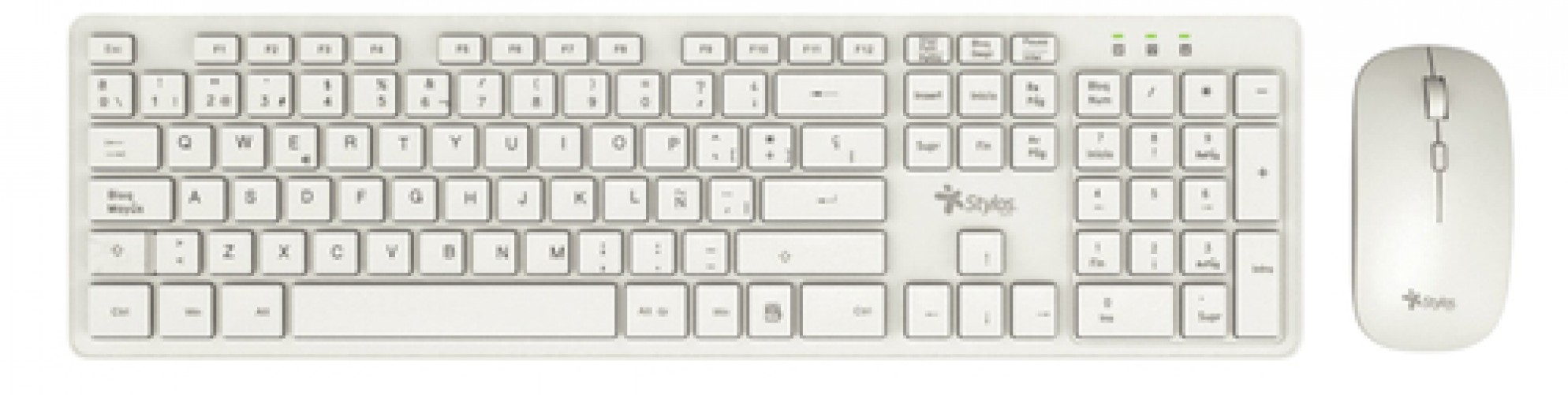 Kit Teclado y Mouse Stylos STPKTM5W Inalambrico, 1600 DPI, Blanco
