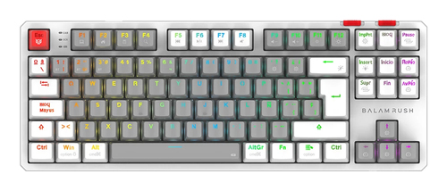 Teclado Mecanico Balam Rush Level Pro GK990 Espanol, Inalambrico y alambrico, LED RGB, Gris, Blanco