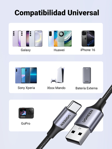 Miniatura 3 de Cable USB Ugreen 60126 USB C a USB A, 480 Mbit/s, Negro, Gris