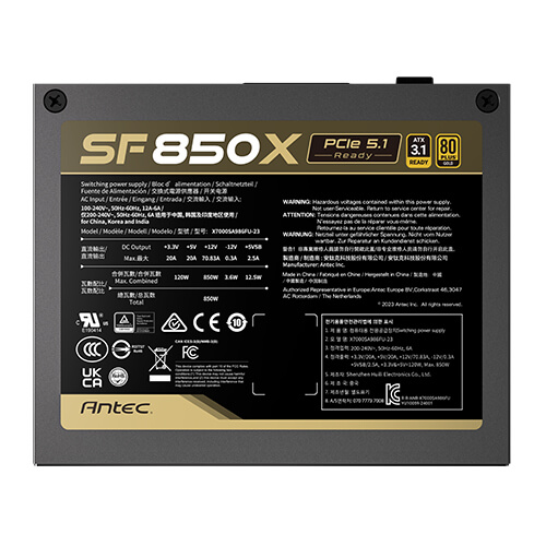 Miniatura 3 de Fuente De Poder Antec SF850X, 850 , 80 Gold, Full modular, SFX, Negro