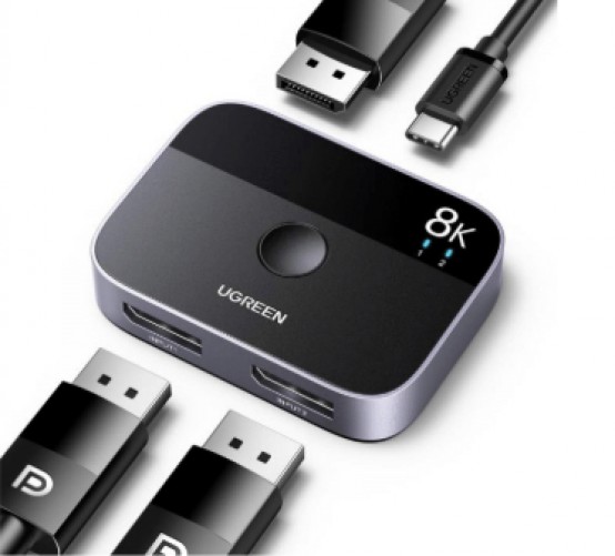 Divisor de Video Ugreen DisplayPort, 2x DisplayPort, 7680x4320 8K. Negro