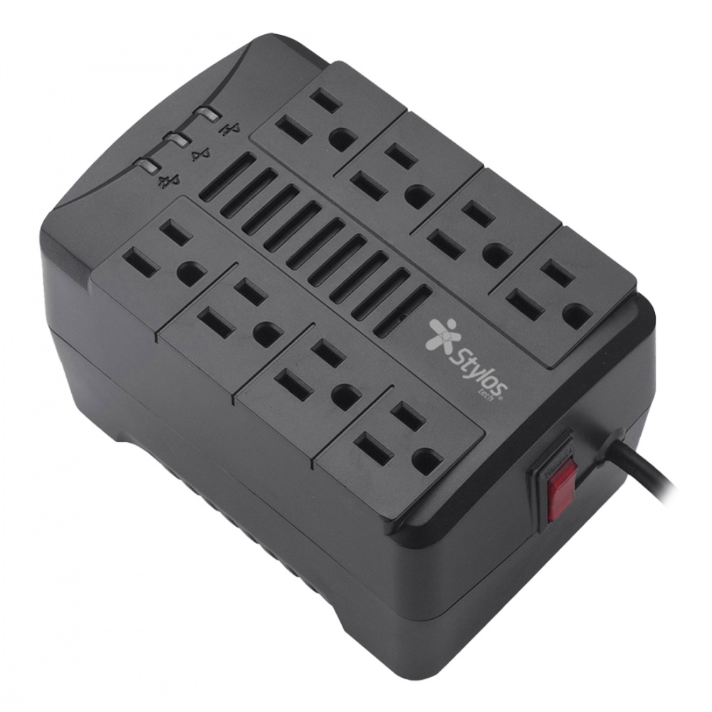 Regulador De Voltaje Stylos Stre650B RE650, 1200VA/650W, 8 CONTACTOS, NEGRO.