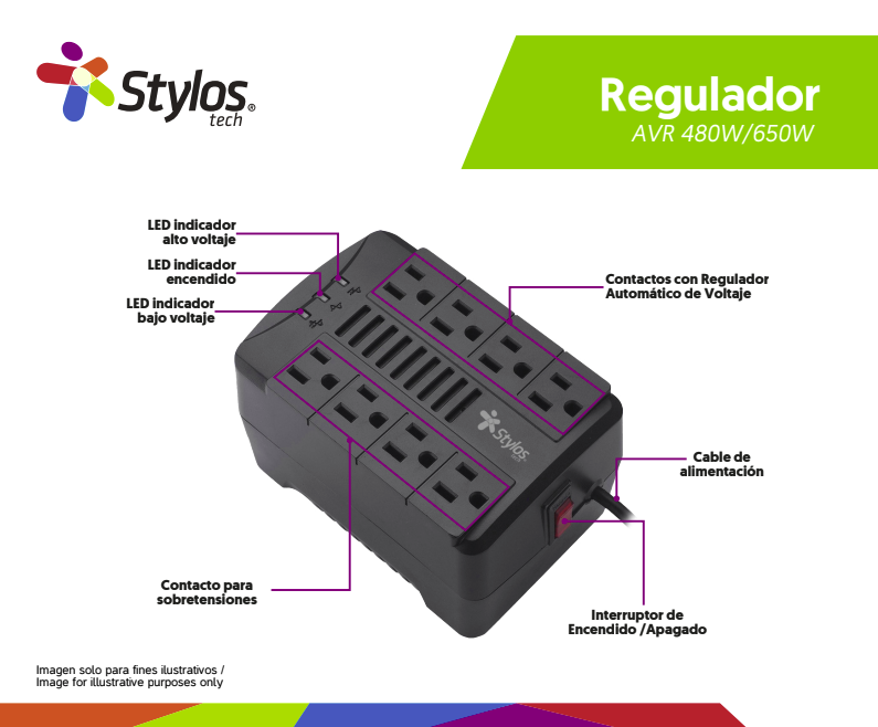 Miniatura 3 de Regulador De Voltaje Stylos Stre650B RE650, 1200VA/650W, 8 CONTACTOS, NEGRO.