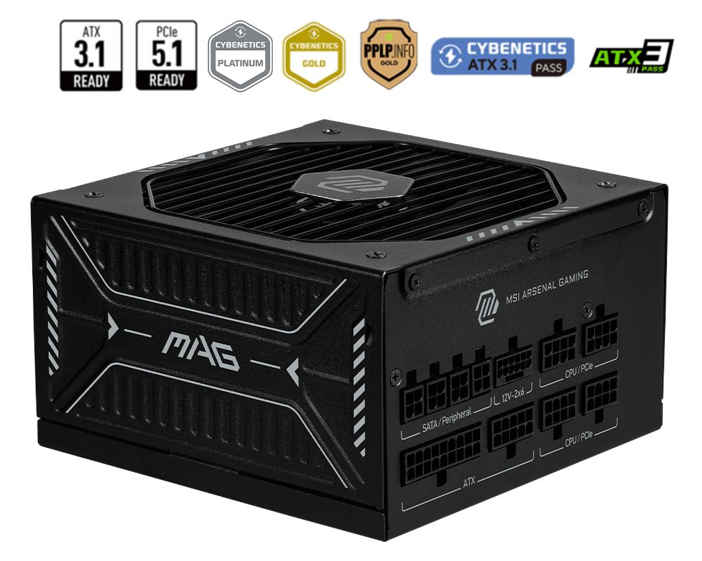 Miniatura 5 de Fuente de Poder MSI MAG A850GLS PCIE5, 850W, 80 PLUS Gold, Full Modular, 24-pin ATX, Negro