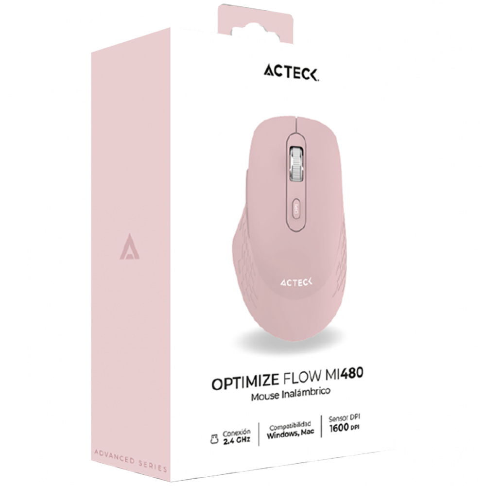Miniatura 3 de Mouse Acteck Optimize Flow MI480, Inalambrico, Optico, 1600DPI, RF Inalambrico, Rosa