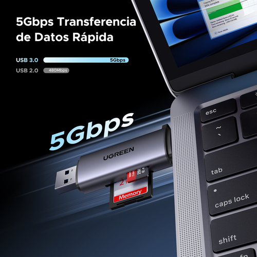 Miniatura 3 de Lector de Memorias Ugreen, Interfaz USB-A/USB-C, MicroSD, SD, Hasta 2TB, Plata