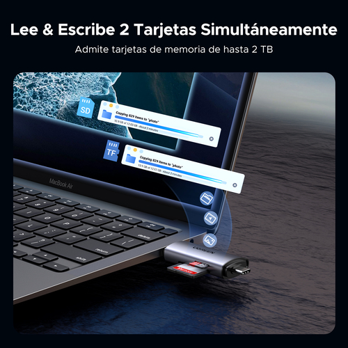 Miniatura 5 de Lector de Memorias Ugreen, Interfaz USB-A/USB-C, MicroSD, SD, Hasta 2TB, Plata