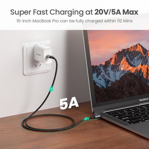 Miniatura 2 de Cable USB Ugreen USB-C a USB-C, 100W, 480 Mbit/s, 2 Metros, Negro/Gris