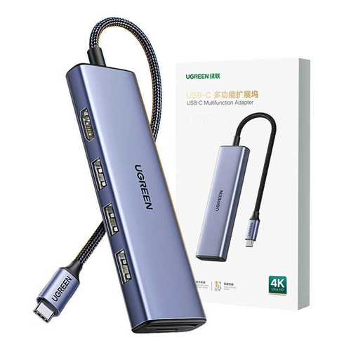Miniatura 3 de Docking Station Ugreen, 6 Puertos, Interfaz USB-C, 3x USB-A, 1x HDMI, 1x MicroSD, 1x SD, 5000 Mbit/s, Plata
