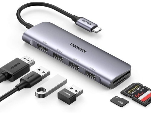 Miniatura 4 de Docking Station Ugreen, 6 Puertos, Interfaz USB-C, 3x USB-A, 1x HDMI, 1x MicroSD, 1x SD, 5000 Mbit/s, Plata