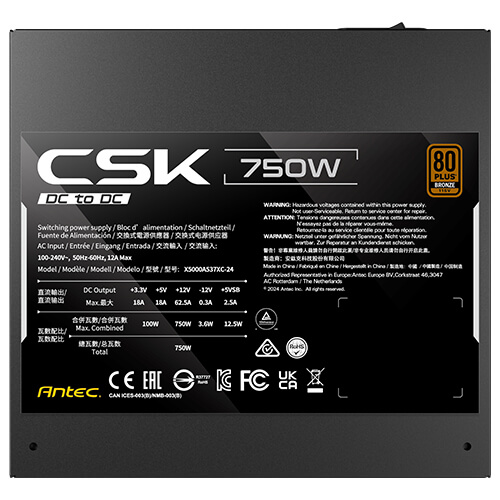 Miniatura 5 de Fuente De Poder Antec CSK750 DC, 750W , 80 plus Bronze, PCIE 5.1, Negra