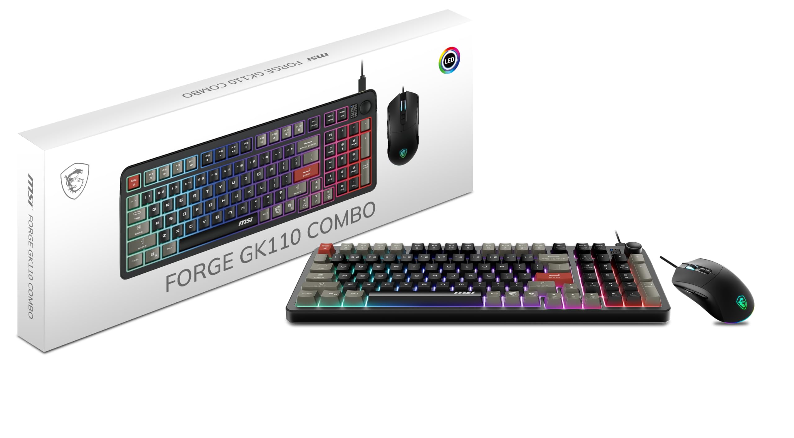 Miniatura 2 de KIT DE TECLADO Y MOUSE MSI FORGE GK110 COMBO US, Ingles, 12800 DPI, Negro