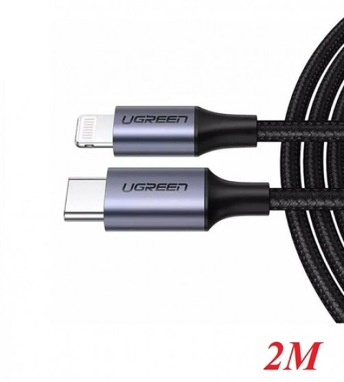 Cable Ugreen USB-C a Lightning, 60W, 480 Mbps, 2 Metros, Negro/Gris