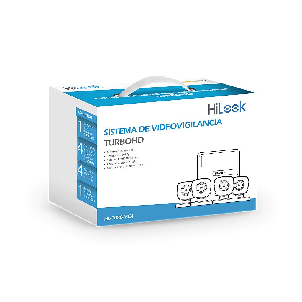 HiLook Kit de Vigilancia HL-1080-MC4 de 4 Camaras CCTV Bullet con Grabadora de 4 Canales