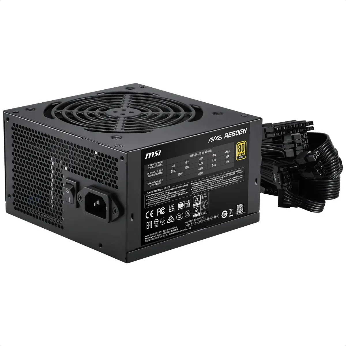 Fuente de Poder MSI MAG A650GN II, 650W, 80 PLUS Gold, 24-pin ATX, 120mm, Negro