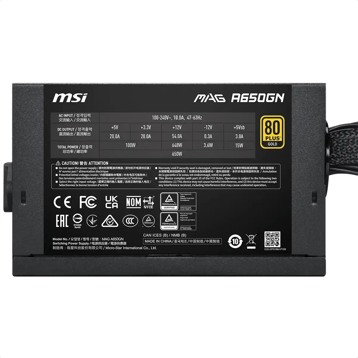 Miniatura 2 de Fuente de Poder MSI MAG A650GN II, 650W, 80 PLUS Gold, 24-pin ATX, 120mm, Negro