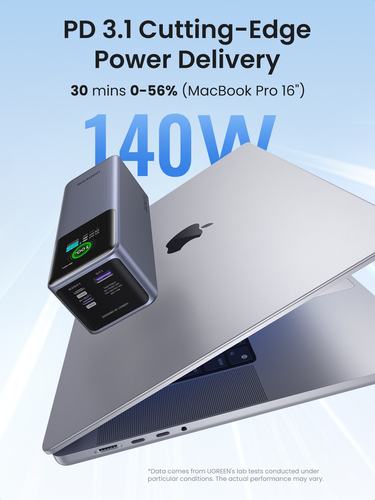 Miniatura 3 de Power Bank Ugreen 25000mAh, hasta 140W, Pantalla Inteligente, 1x USB-A, 2x USB-C, Gris