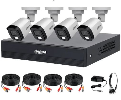 Kit de Vigilancia Dahua CCTV WizSense, DVR 4 Canales, 4 Camaras Bala, 2MP, Con accesorios