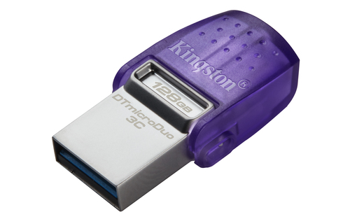 Memoria USB Kingston DataTraveler MicroDuo 3C, 128GB, USB 3.0 A/C, Morado