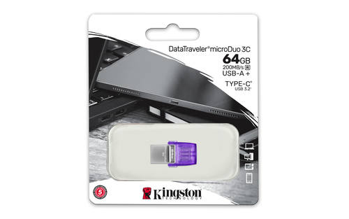 Miniatura 5 de Memoria USB Kingston DataTraveler MicroDuo 3C, 64GB, USB 3.0 A/C, Morado