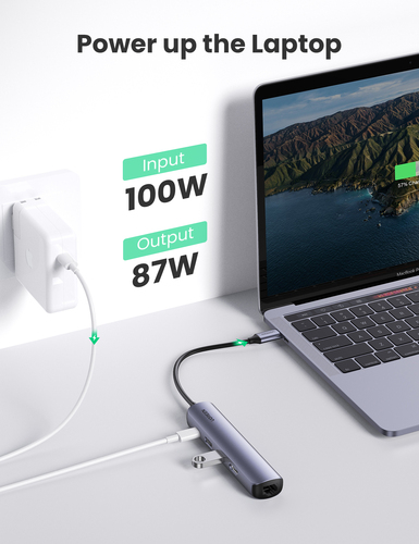 Miniatura 5 de Docking Station Ugreen, 5 Puertos, Interfaz USB-C, 2x USB-A, 1x HDMI, 1x RJ45, 1x USB-C PD, Gris/Negro