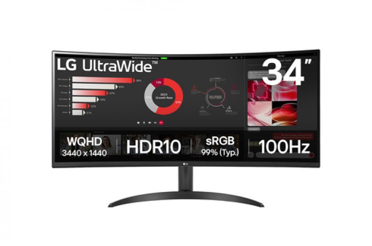 Monitor LG 34WR50QK-B 34, Wide Quad HD, VA, 100 Hz, 5 ms, FreeSync, Negro