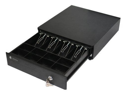 Cajon De Dinero Para Punto De Venta HOSTECH HT-300, 4 Billetes, 8 Monedas, Acero, Negro