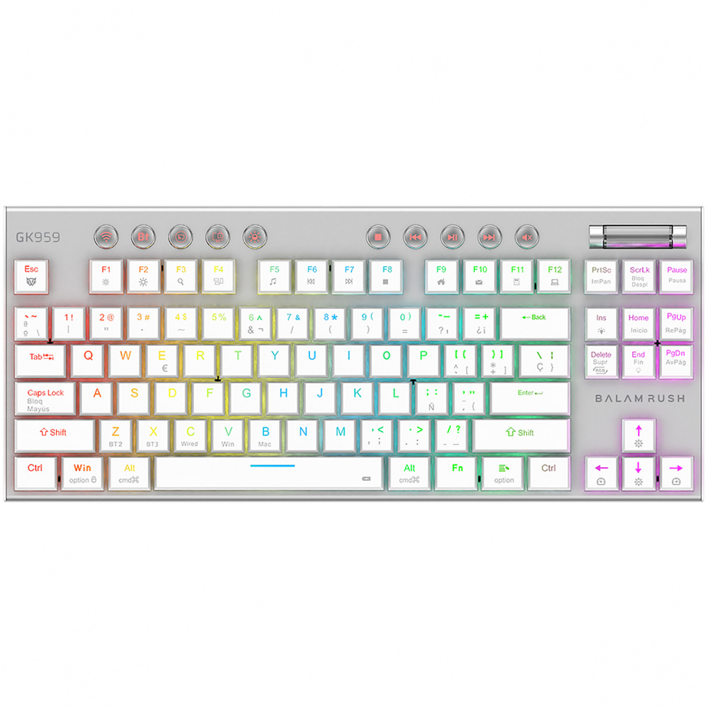 Teclado Expert KG959 Inalambrico Blanco, Estructura Metalica, Windows , Mac, Android, Espanol, Mecanico, Switch BROWN, RGB.
