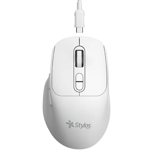 Mouse Inalambrico Stylos STPMOI8W, 7 Botones, 1600 DPI, Recargable, Blanco