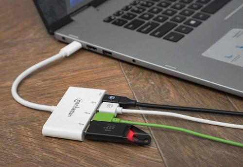 Miniatura 2 de Hub Manhattan 4 Puertos, Interfaz USB-C, 3x USB-A, 1x USB-C, 5 Gbit/s, Blanco