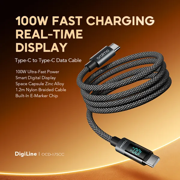 Miniatura 2 de Cable Oraimo GigiLine OCD-175CC, 100W, USB-C a USB-C, 1.2M, Carga rapida, Negro