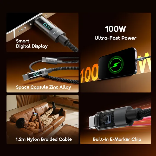 Miniatura 3 de Cable Oraimo GigiLine OCD-175CC, 100W, USB-C a USB-C, 1.2M, Carga rapida, Negro
