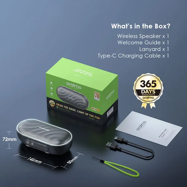 Miniatura 5 de Bocina Inalambrica Oraimo SpaceBox OBS-382, 8W, RGB, Gris