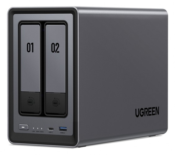 NAS Ugreen DXP2800, UGOS PRO, Intel N100, RAM 8GB DDR5, SATA, 2 Bahias Soporta 48TB (No Incluye Disco), Gris