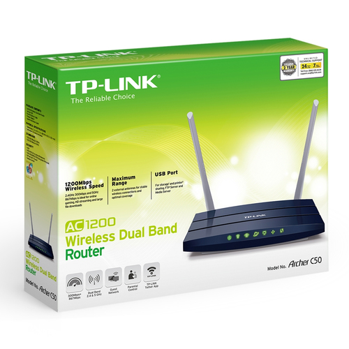 Miniatura 2 de Ruteador Inalámbrico TP-Link Archer C50 2 ant., Wi-Fi 5 (802.11ac), 4 RJ-45, 867 Mbit/s, Negro