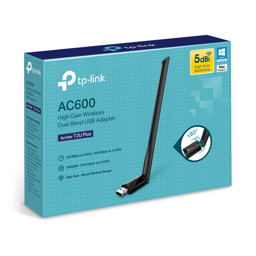 Miniatura 4 de Tarjetas de red TP-Link Archer T2U Plus USB, 600 Mbit/s, Alámbrico, Negro