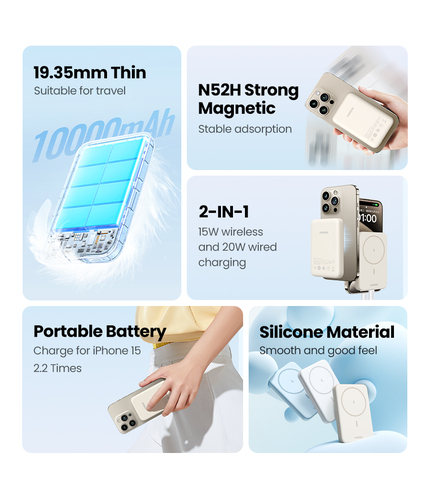 Miniatura 3 de Power Bank Ugreen 25208 10000 mAh, Teléfono móvil/smartphone, USB, Beige