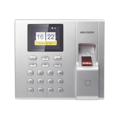 Control de Acceso Hikvision DS-K1T8003EF Lector de huella Si, Lector de código de acceso Si, Lector de tarjeta Si, 1000 tarjetas, Pantalla 6.1 cm (2.4"), LCD, Teclado integrado Si, Conectado a PC No, Color Plata