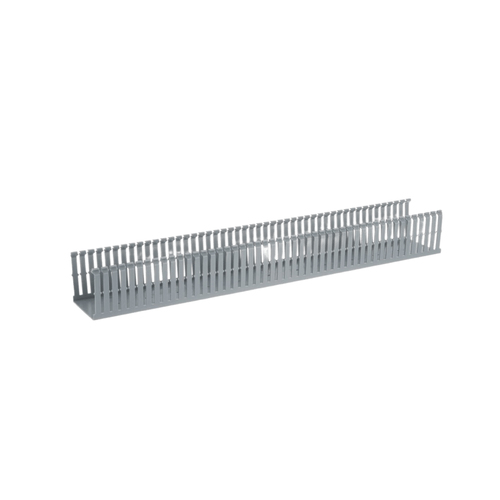 Canaleta Ranurada de PVC con Tapa, Tipo F, 82.6 mm de Ancho, 79.2 mm de Alto y 2 m de Largo, Color Gris