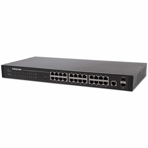 Switch Intellinet Gestionado, RJ-45 24, Gigabit Ethernet (10/100/1000), 1U, Negro