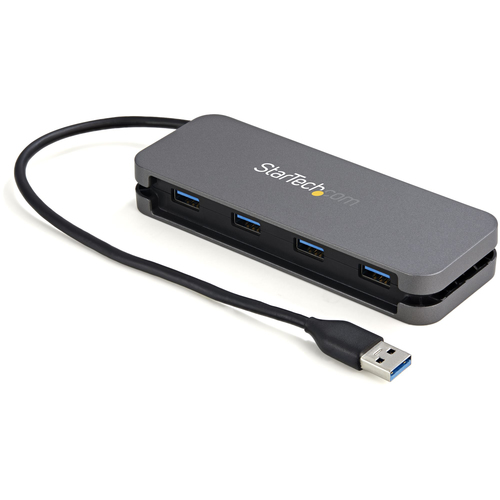 HUB StarTech.com Interfaz USB 3.2 Gen 1 (3.1 Gen 1) Type-A, 4 USB A 3.1, Plástico, Cantidad de puertos 4, Longitud de cable 0.28 m, Velocidad 5000 Mbit/s, Color Negro, Gris
