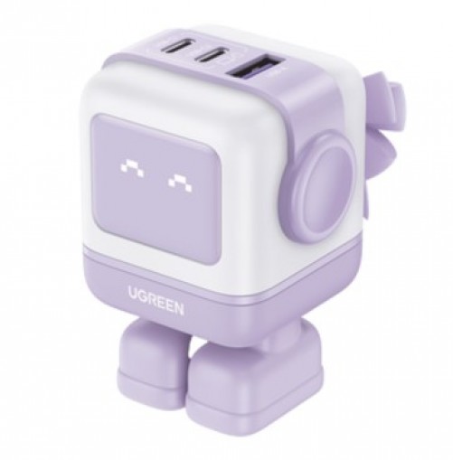 Cargador UGREEN UNO 65W, GaN, 2x USB-C, 1x USB-A, Carga Rapida, Violeta/Blanco