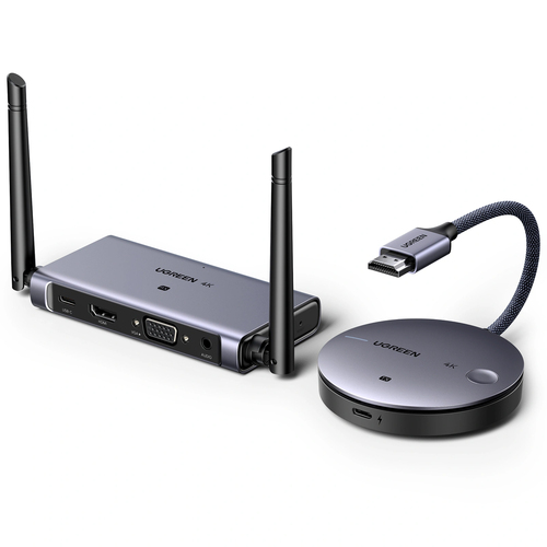 Sistema de Video Inalambrico Ugreen, Transmisor HDMI, Receptor HDMI/VGA, 4K, Indicador LED, Hasta 50m, Negro/Gris