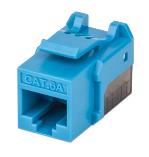Conector Intellinet Jack Keystone Cat6a FastPunch Tipo de construcción Plano, Conector 1 IDC, Conector 2 RJ-45, Categoría Cat6a, Blindaje de cable U/UTP (UTP), Material Acrilonitrilo butadieno estireno (ABS), Certificación RoHS, UL, ETL, Color Azul