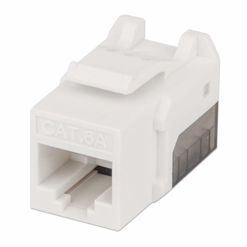 Conector Intellinet Jack Keystone Cat6a FastPunch Tipo de construcción Angular, Conector 1 IDC, Conector 2 RJ-45, Categoría Cat6a, Blindaje de cable U/UTP (UTP), Material Acrilonitrilo butadieno estireno (ABS), Certificación RoHS, UL, ETL, Color Blanco