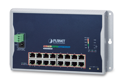 Switch PLANET WGS-4215-16P2S Gestionado, L2, RJ-45 16, Gigabit Ethernet (10/100/1000), 8 POE, Negro